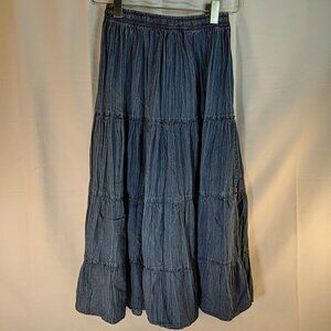 Alfred Dunner Beaded Denim Maxi Skirt 12P Elastic Waist Blue Jean Boho Midi